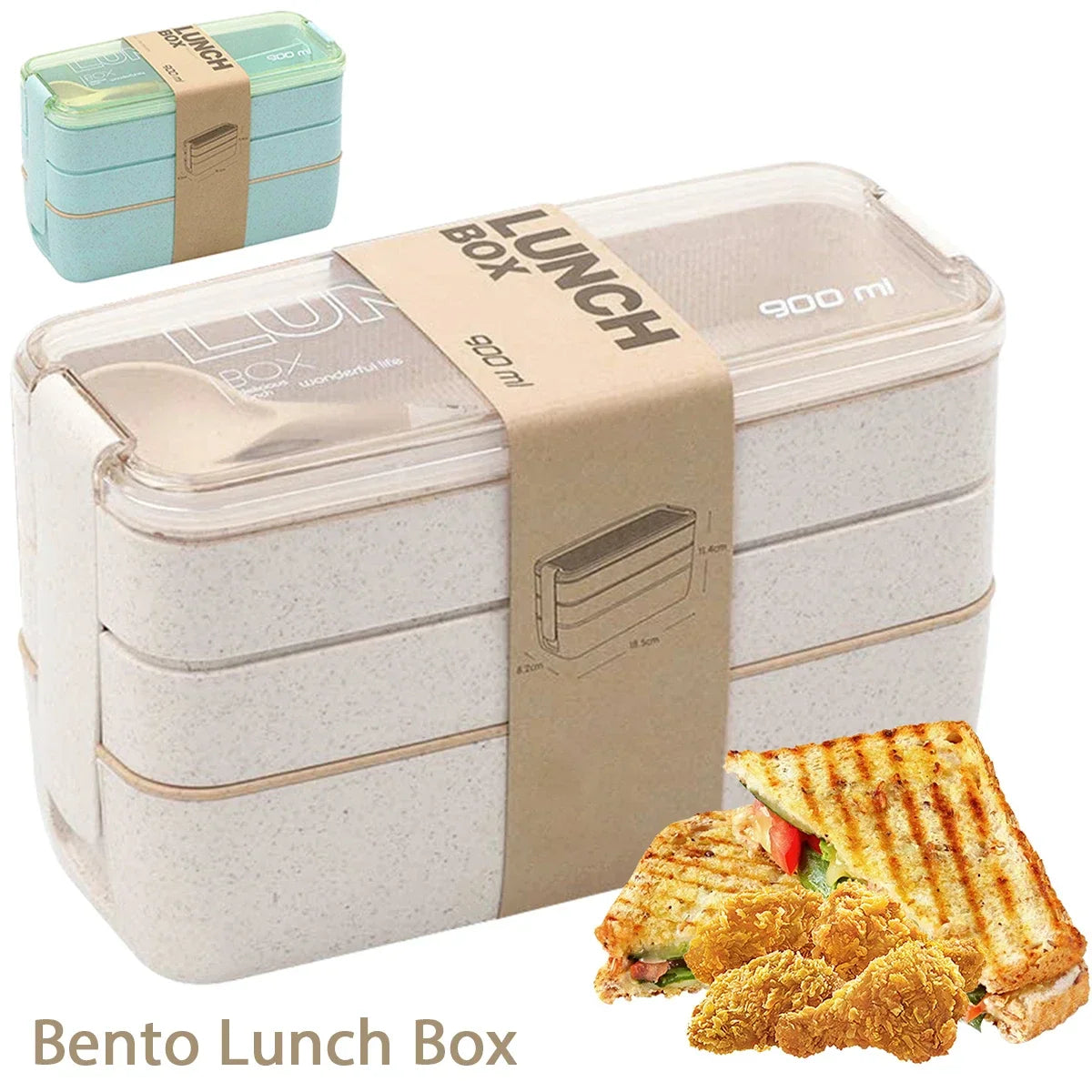 Eco-Friendly 3-Tier Wheat Straw Bento Lunch Box - 900ml Stackable Container