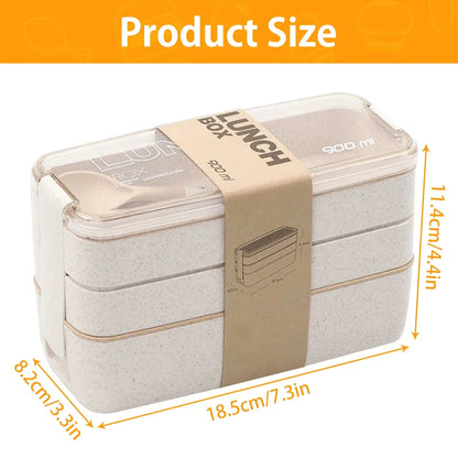 Eco-Friendly 3-Tier Wheat Straw Bento Lunch Box - 900ml Stackable Container