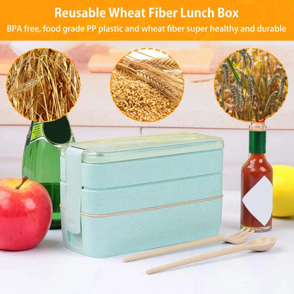 Eco-Friendly 3-Tier Wheat Straw Bento Lunch Box - 900ml Stackable Container