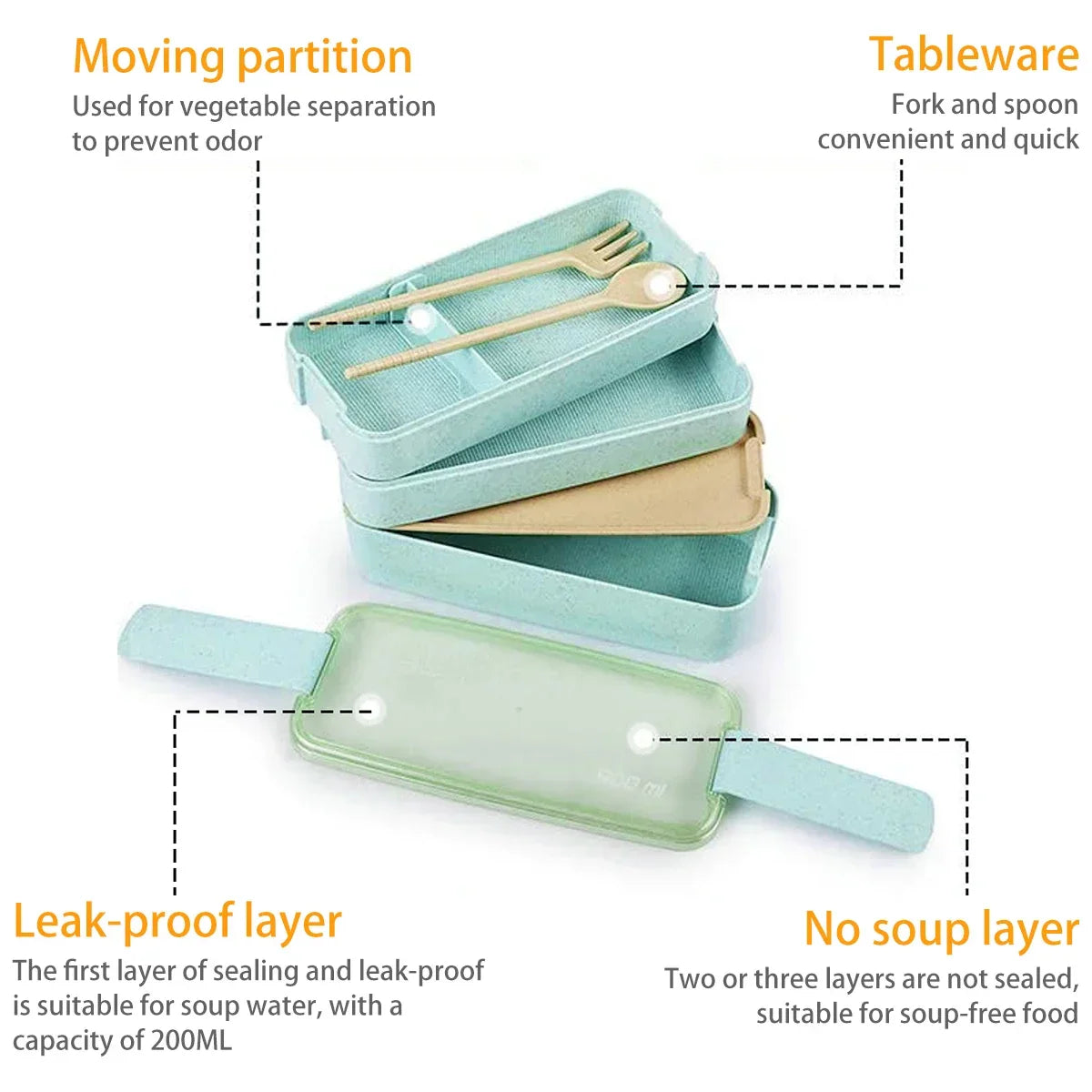 Eco-Friendly 3-Tier Wheat Straw Bento Lunch Box - 900ml Stackable Container