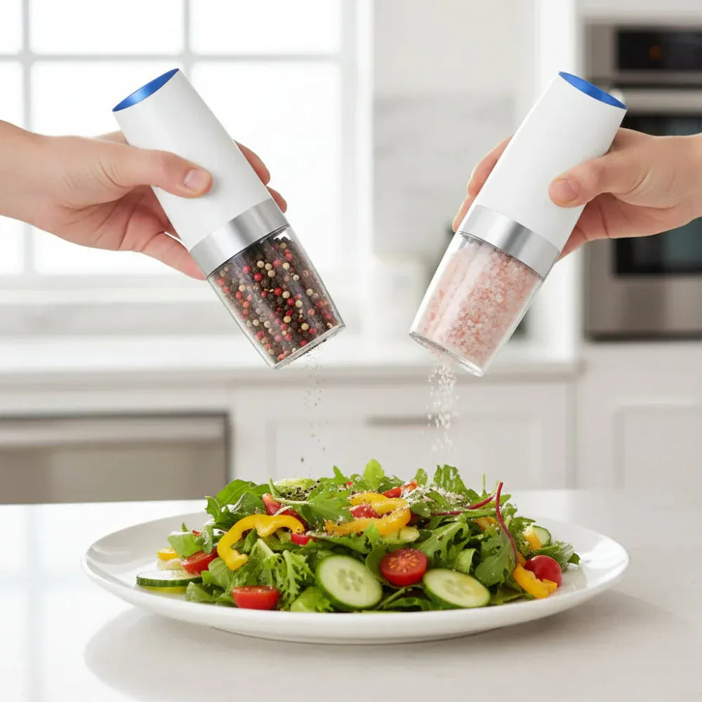 Electric Gravity Salt & Pepper Grinder Set with Adjustable Coarseness