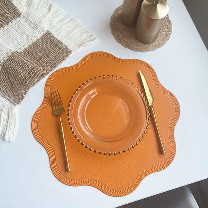 Embossed Floral Round Faux Leather Placemats – Luxury Table Mat Set