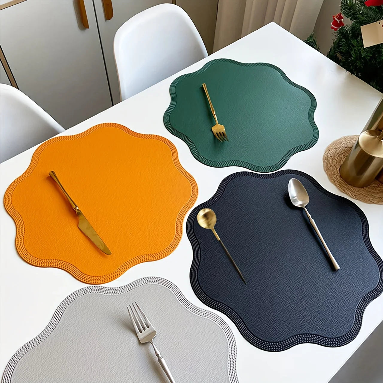 Embossed Floral Round Faux Leather Placemats – Luxury Table Mat Set