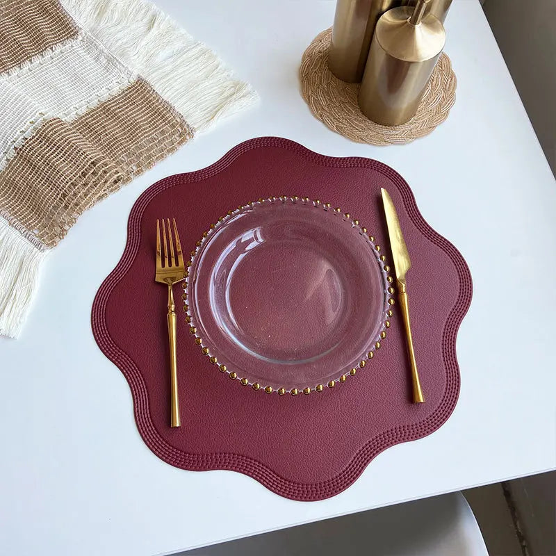 Embossed Floral Round Faux Leather Placemats – Luxury Table Mat Set
