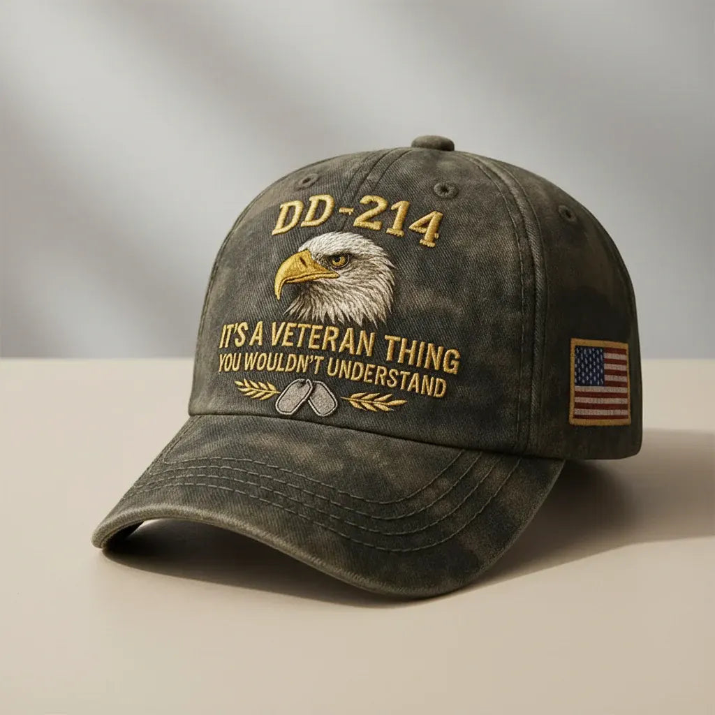 Embroidered Veteran Flag Vintage Adjustable Baseball Cap