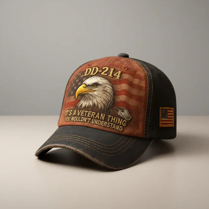 Embroidered Veteran Flag Vintage Adjustable Baseball Cap