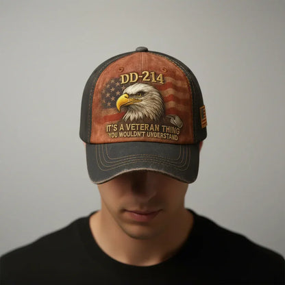 Embroidered Veteran Flag Vintage Adjustable Baseball Cap