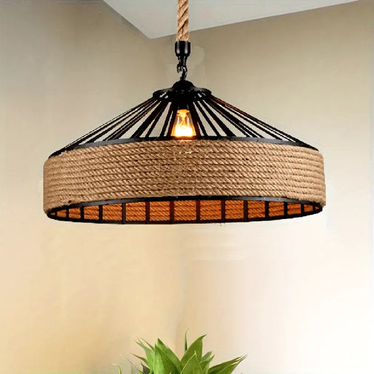 Farmhouse Hemp Rope Pendant Light | Vintage-Style Ceiling Lamp Fixture