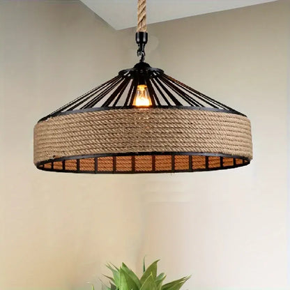 Farmhouse Hemp Rope Pendant Light | Vintage-Style Ceiling Lamp Fixture