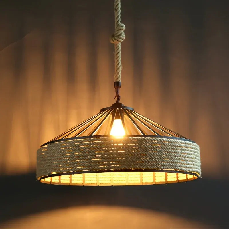 Farmhouse Hemp Rope Pendant Light | Vintage-Style Ceiling Lamp Fixture