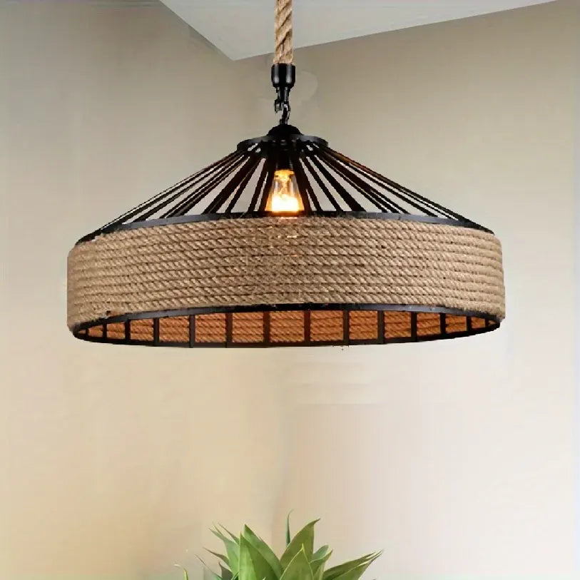 Farmhouse Hemp Rope Pendant Light | Vintage-Style Ceiling Lamp Fixture