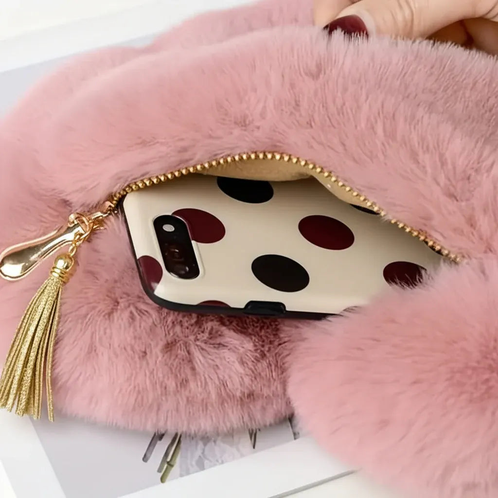 Faux Fur Heart Crossbody Chain Purse Shoulder Bag