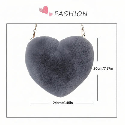 Faux Fur Heart Crossbody Chain Purse Shoulder Bag
