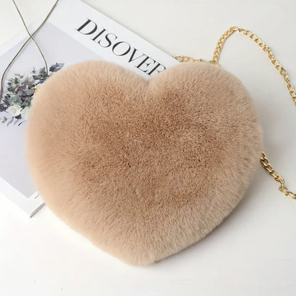 Faux Fur Heart Crossbody Chain Purse Shoulder Bag