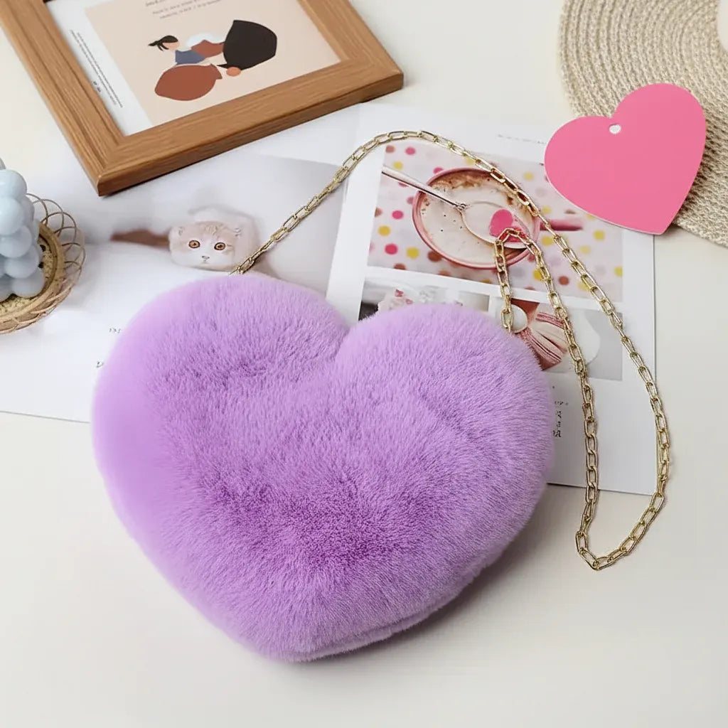 Faux Fur Heart Crossbody Chain Purse Shoulder Bag