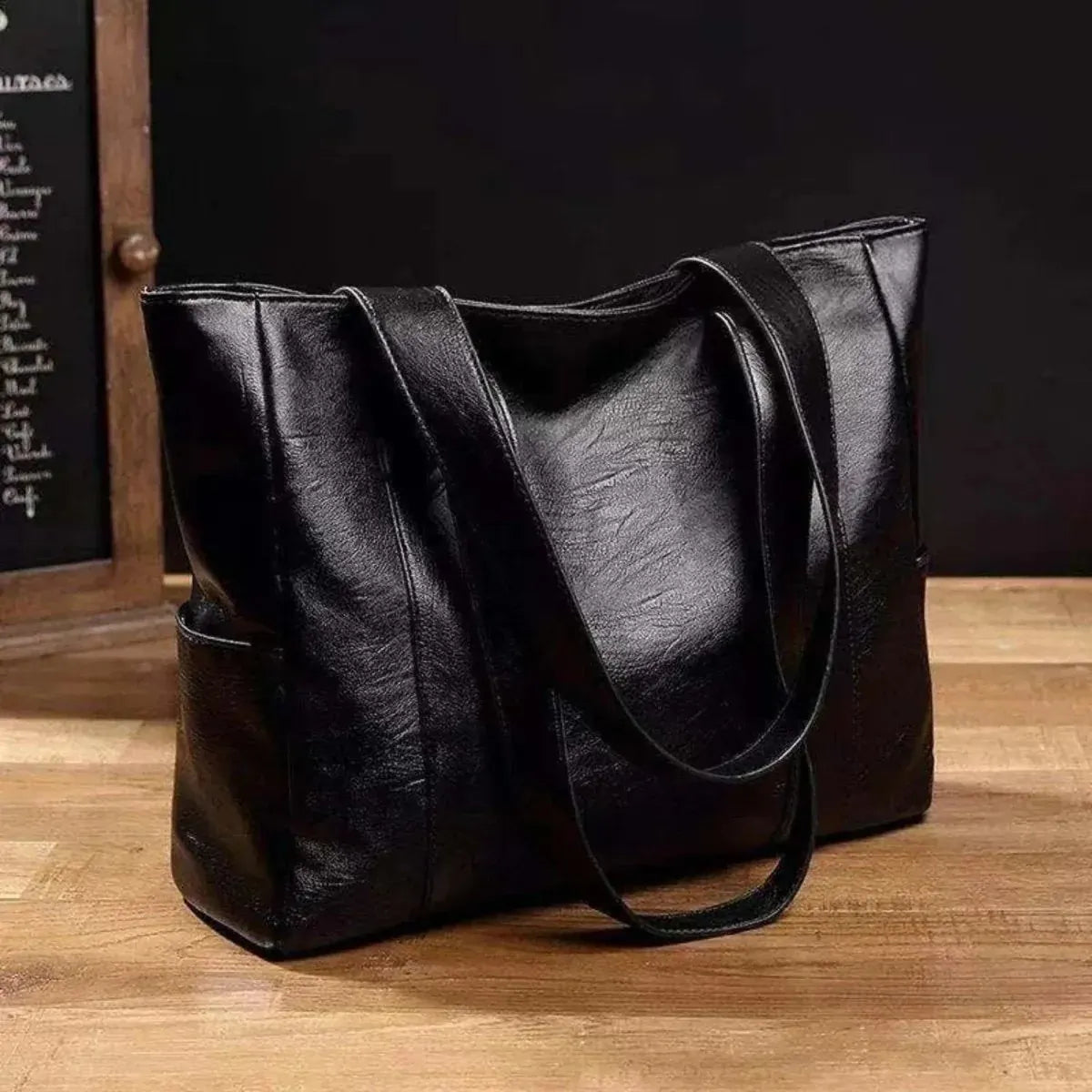 Faux Leather Zippered Tote with Shoulder Strap and Pocket – Work Handbag