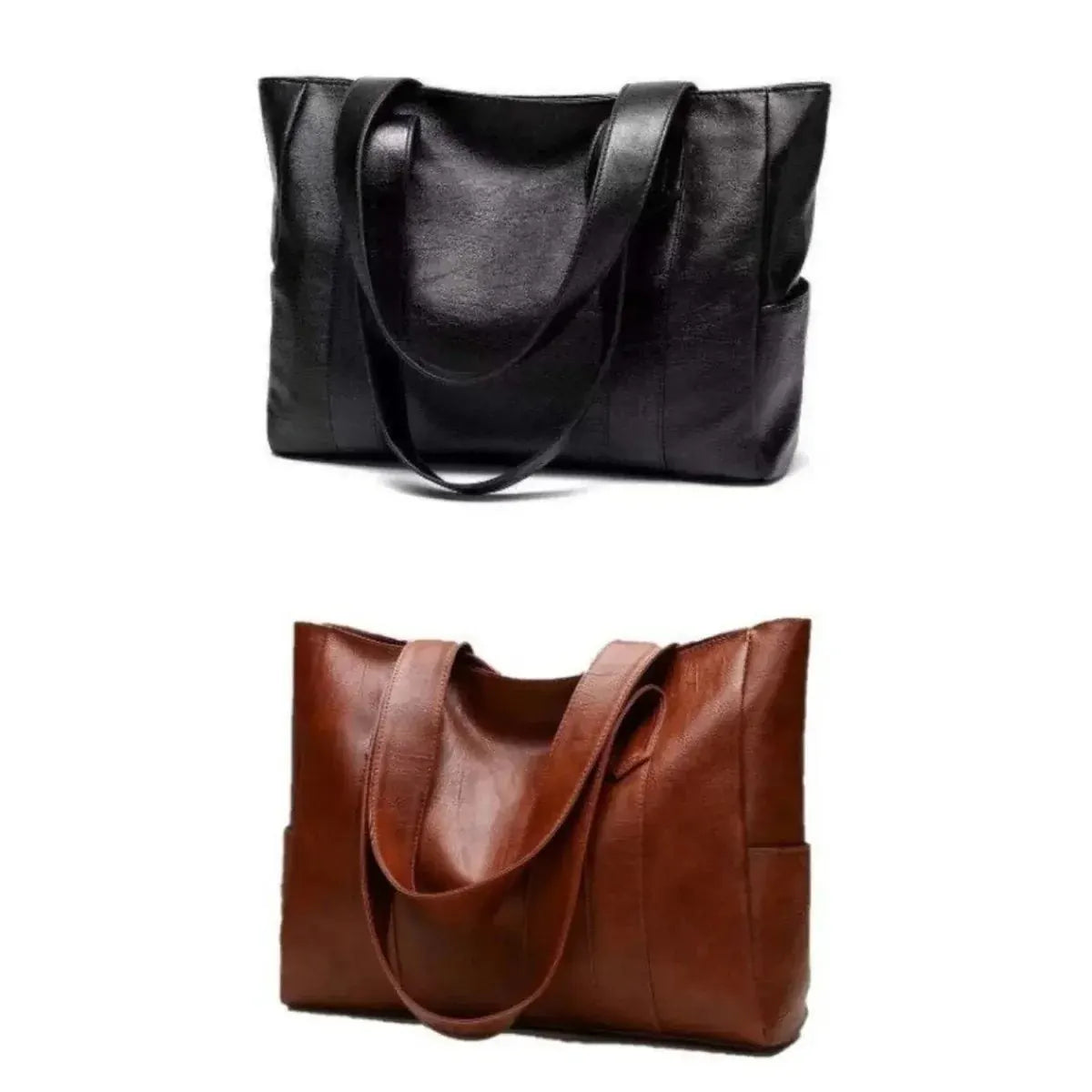 Faux Leather Zippered Tote with Shoulder Strap and Pocket – Work Handbag