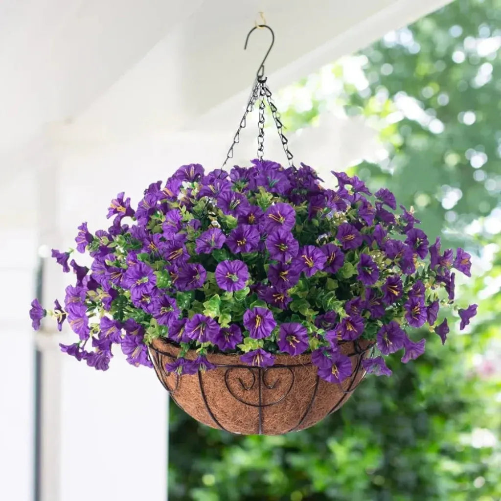 Faux Silk Flower Hanging Basket for Indoor & Outdoor Decoration