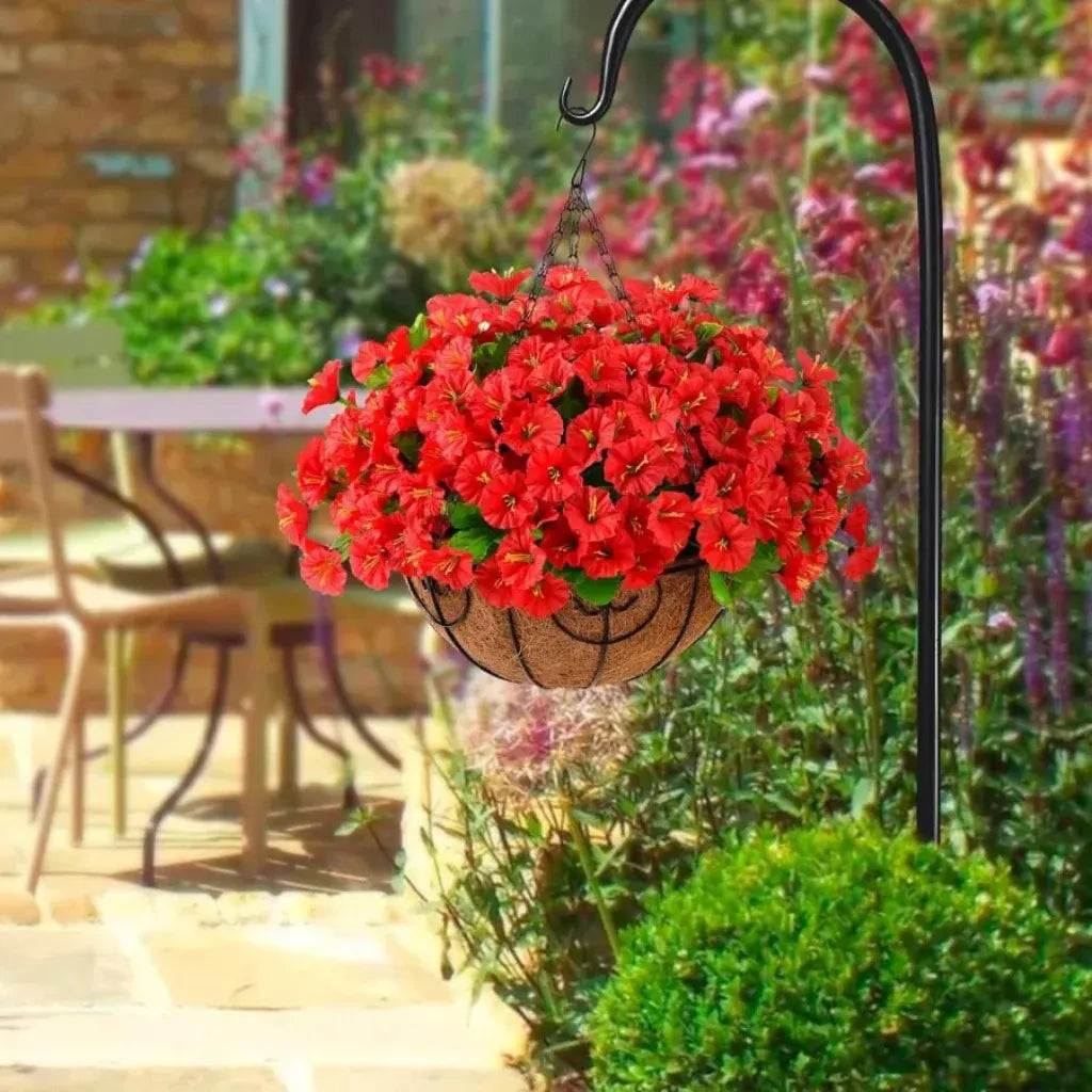 Faux Silk Flower Hanging Basket for Indoor & Outdoor Decoration
