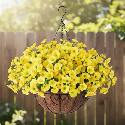 Faux Silk Flower Hanging Basket for Indoor & Outdoor Decoration