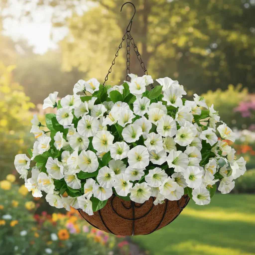 Faux Silk Flower Hanging Basket for Indoor & Outdoor Decoration