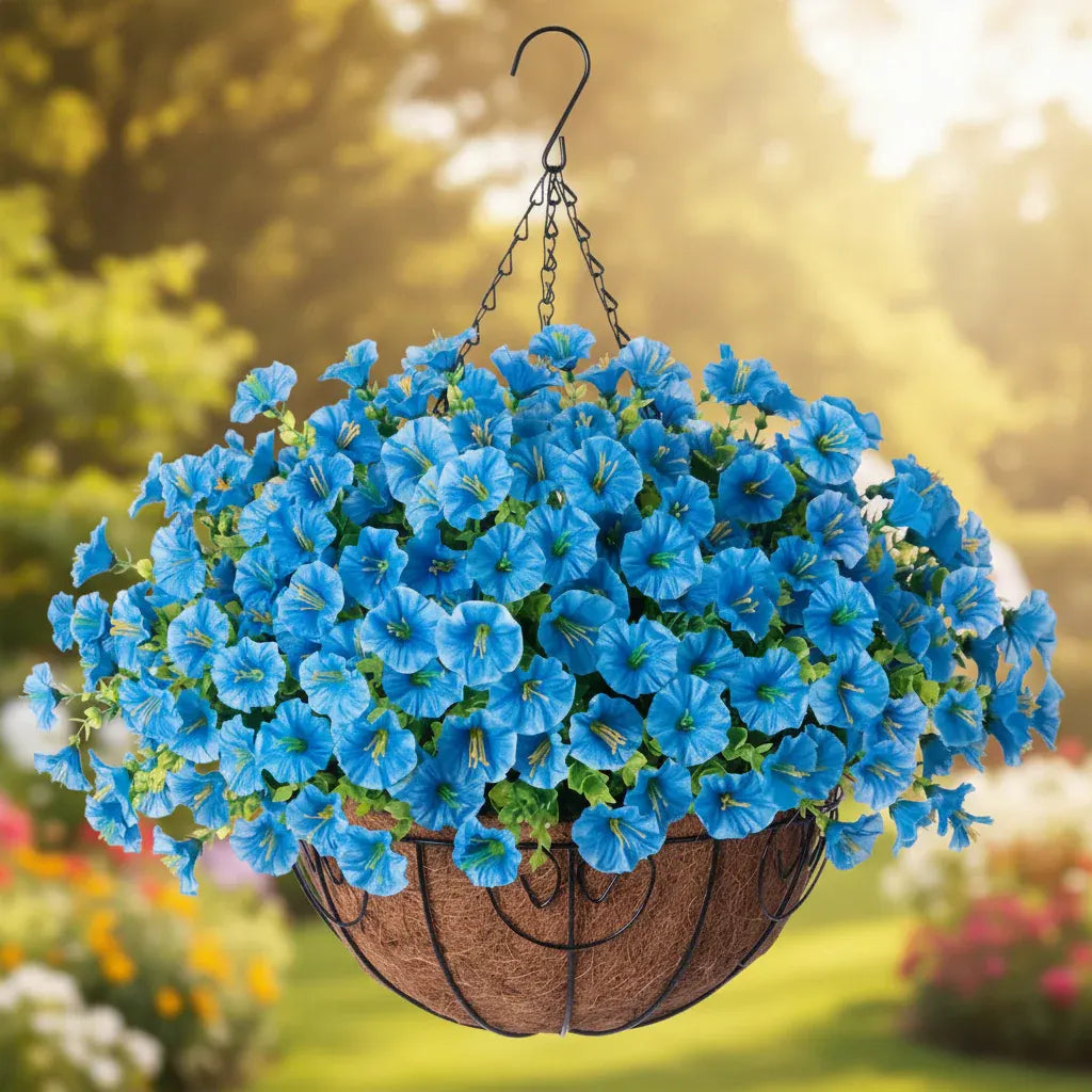 Faux Silk Flower Hanging Basket for Indoor & Outdoor Decoration