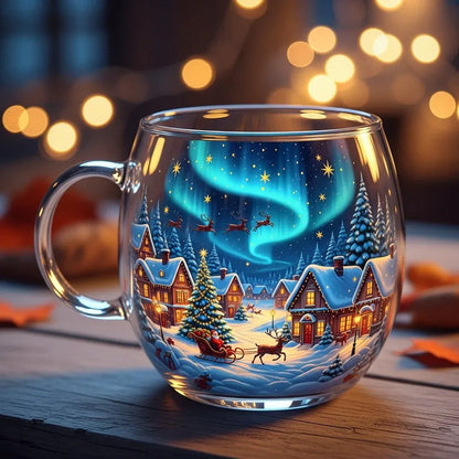 Festive Christmas Winter-Motif Glass Mug for Hot Beverages