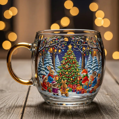 Festive Christmas Winter-Motif Glass Mug for Hot Beverages