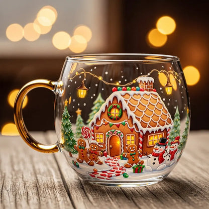 Festive Christmas Winter-Motif Glass Mug for Hot Beverages