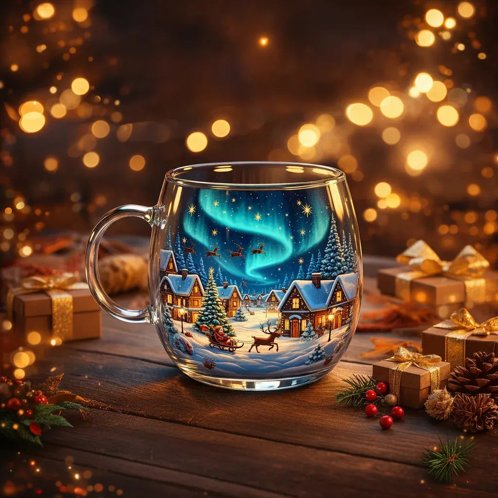 Festive Christmas Winter-Motif Glass Mug for Hot Beverages