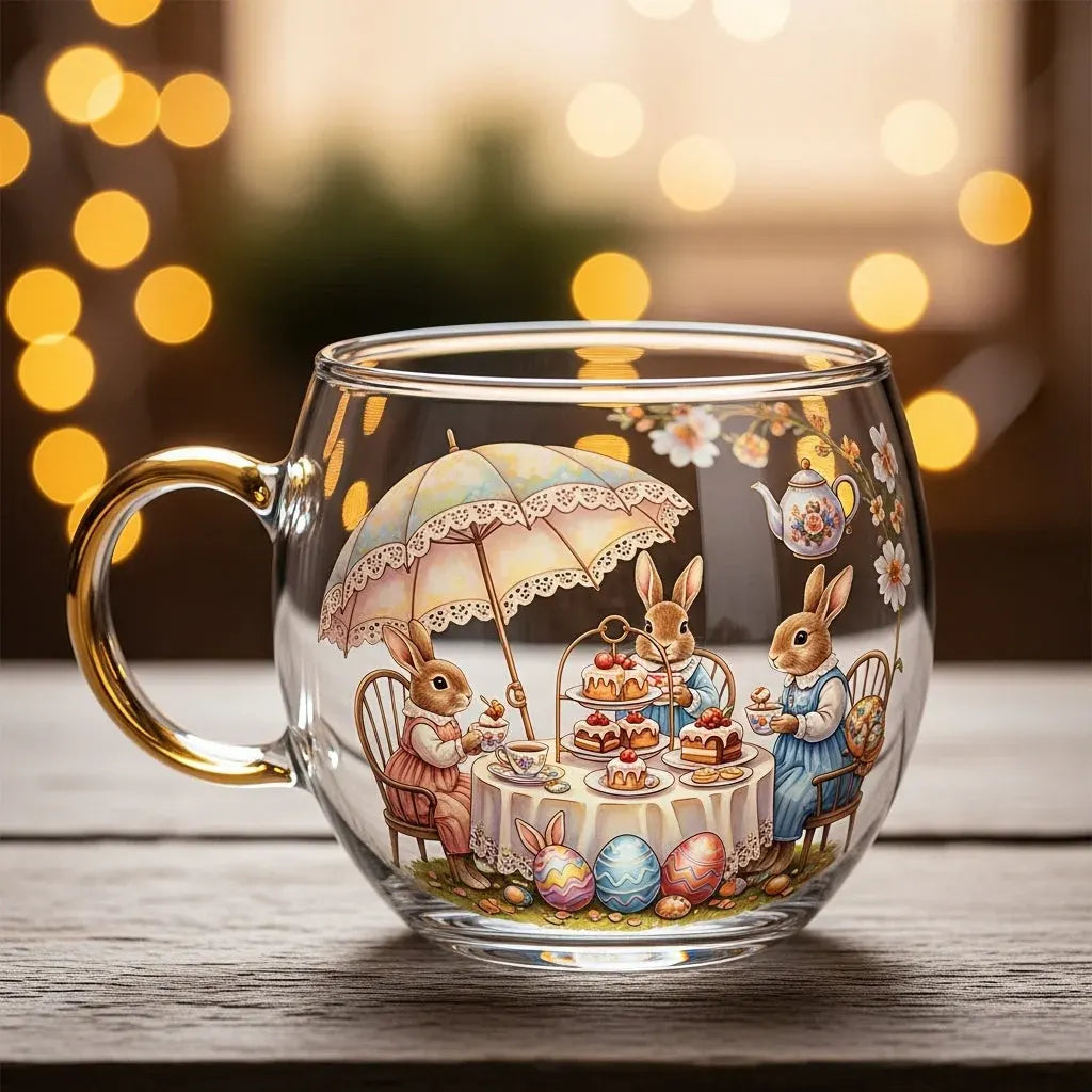 Festive Christmas Winter-Motif Glass Mug for Hot Beverages