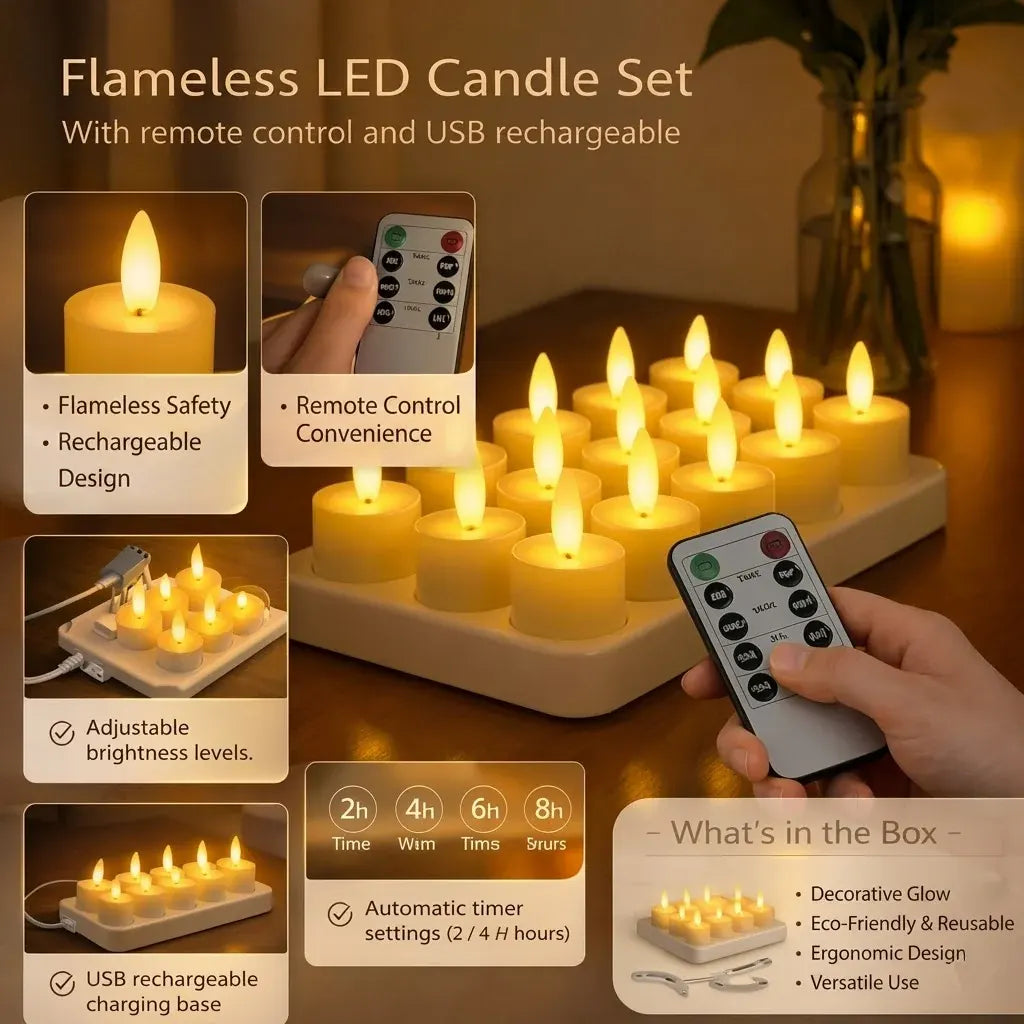 Flameless LED Candle Set with Remote Control, Timer & USB Rechargeable Battery