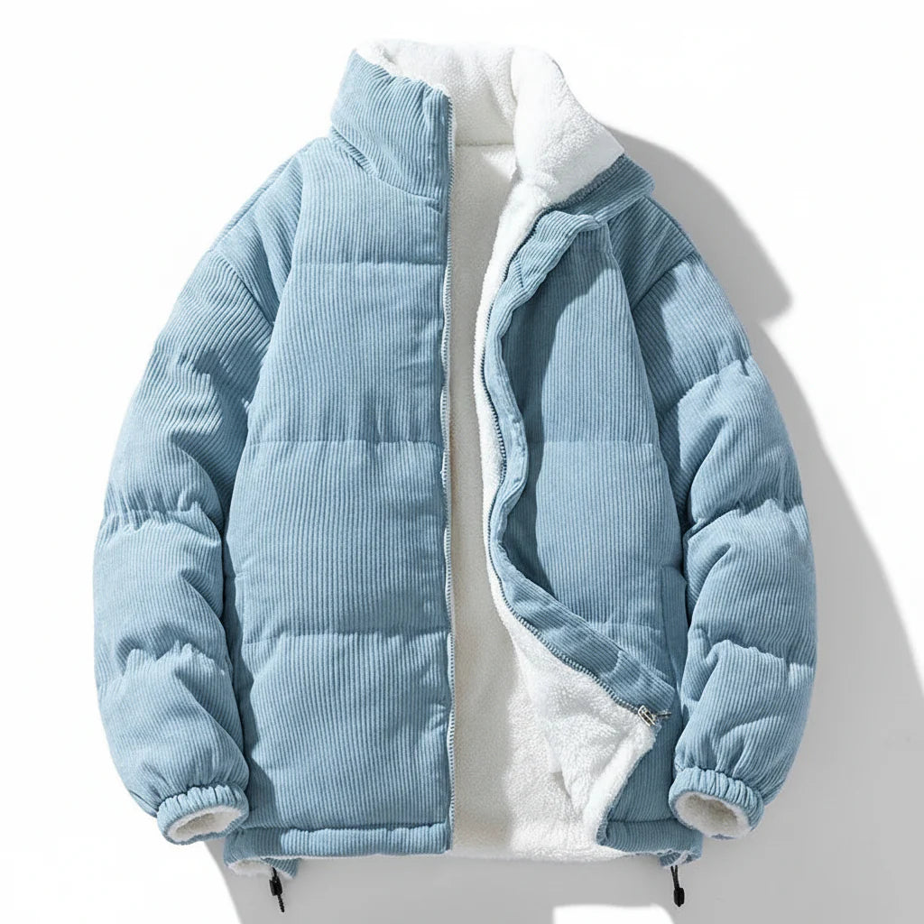 Fleece-Lined Corduroy Zip-Up Winter Coat