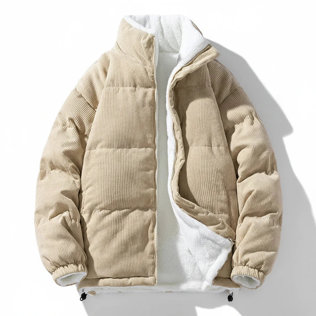 Fleece-Lined Corduroy Zip-Up Winter Coat