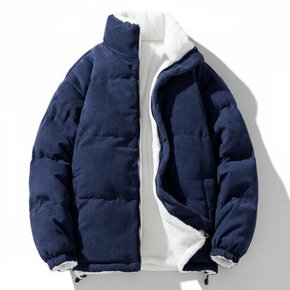 Fleece-Lined Corduroy Zip-Up Winter Coat