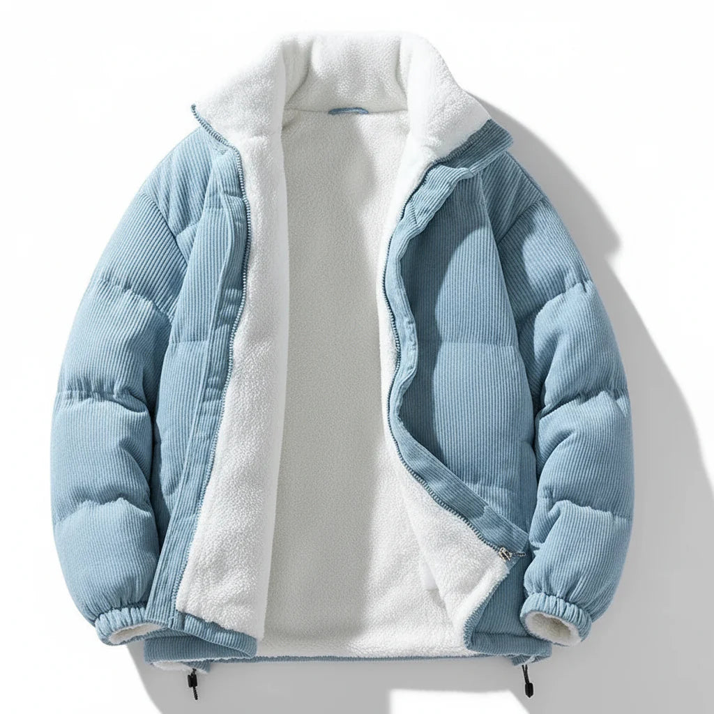Fleece-Lined Corduroy Zip-Up Winter Coat