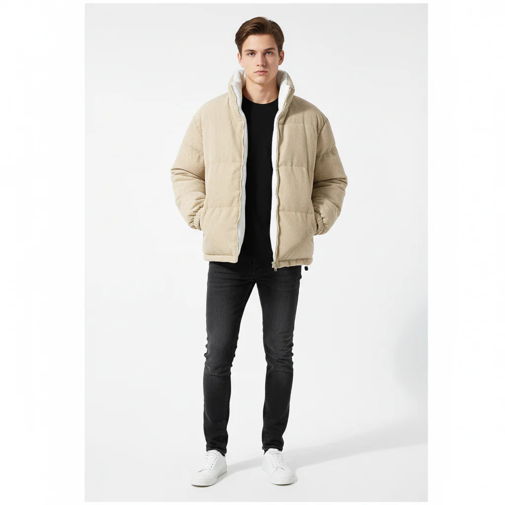 Fleece-Lined Corduroy Zip-Up Winter Coat