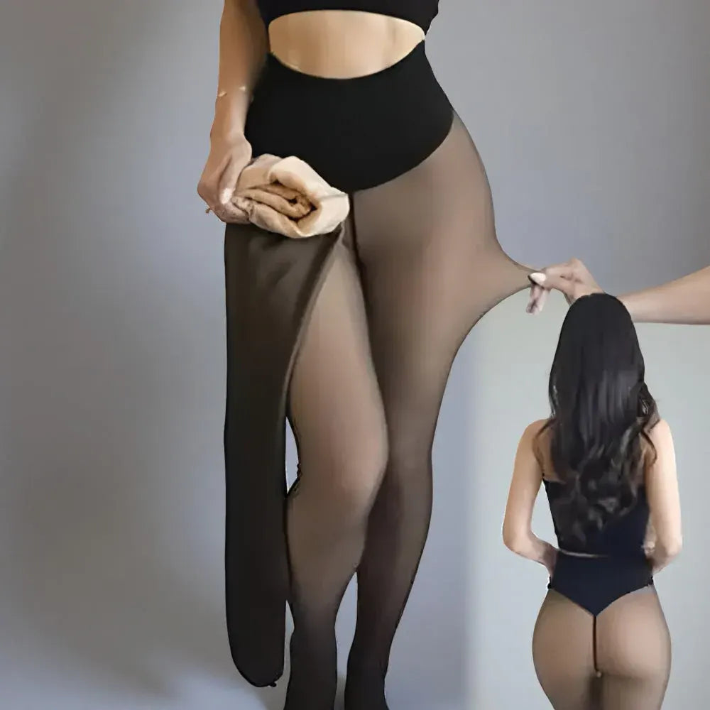 Fleece-Lined Winter Leggings with Sheer Thermal Look