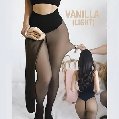 Fleece-Lined Winter Leggings with Sheer Thermal Look