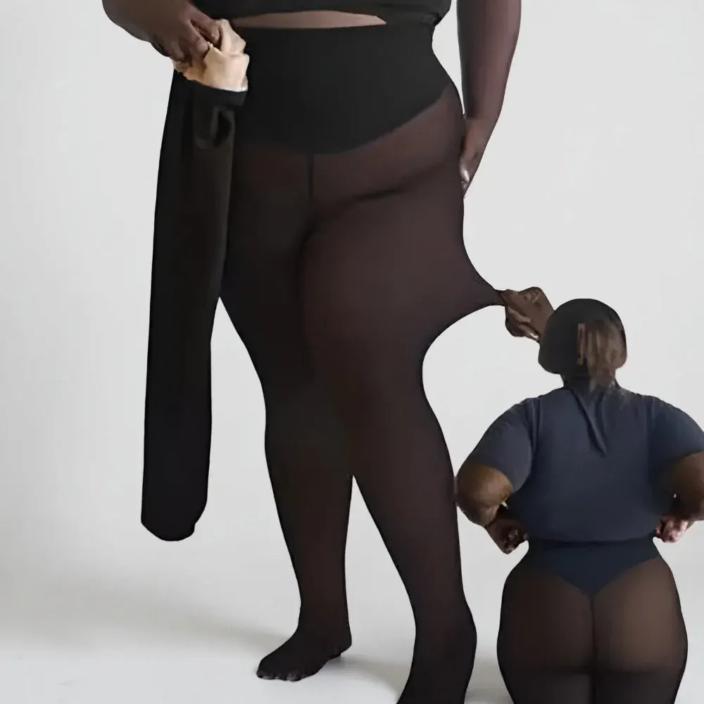 Fleece-Lined Winter Leggings with Sheer Thermal Look