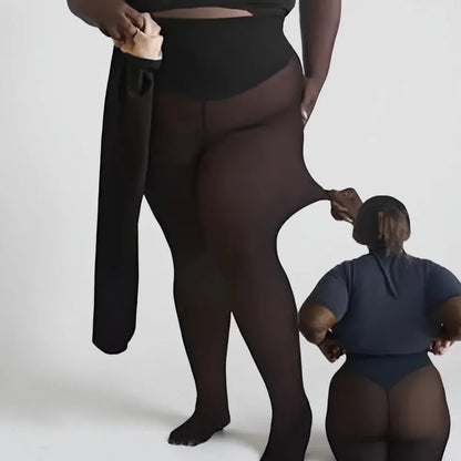 Fleece-Lined Winter Leggings with Sheer Thermal Look
