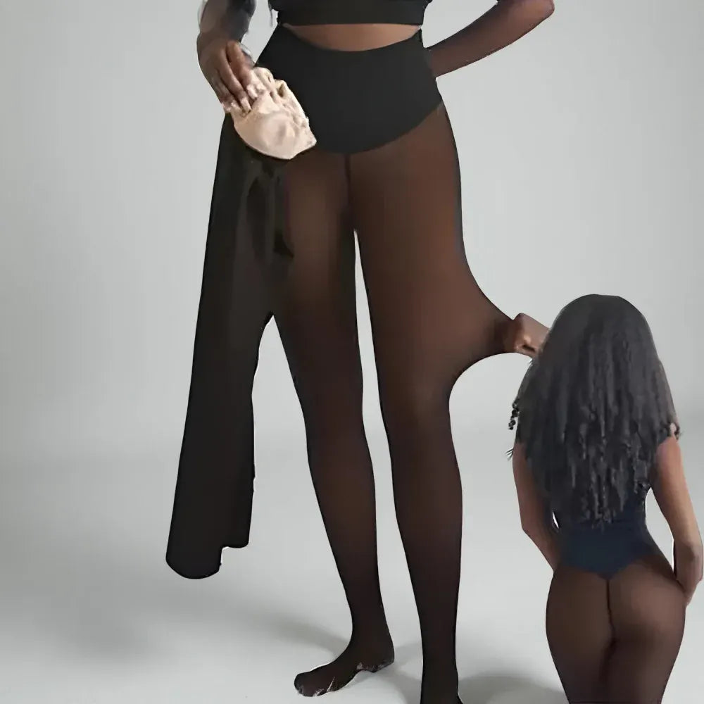 Fleece-Lined Winter Leggings with Sheer Thermal Look
