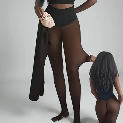Fleece-Lined Winter Leggings with Sheer Thermal Look