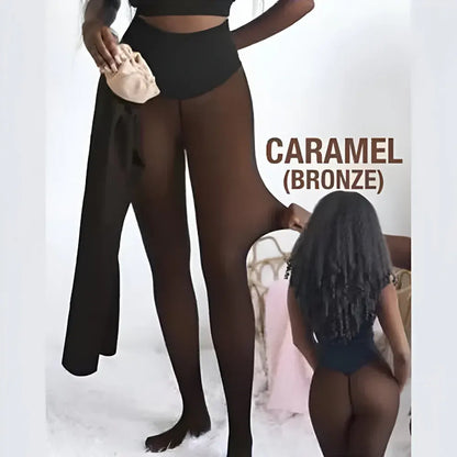Fleece-Lined Winter Leggings with Sheer Thermal Look