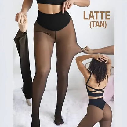 Fleece-Lined Winter Leggings with Sheer Thermal Look