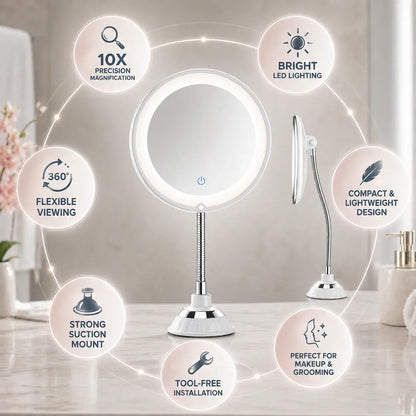 Flexible Arm LED Magnifying Bathroom Mirror