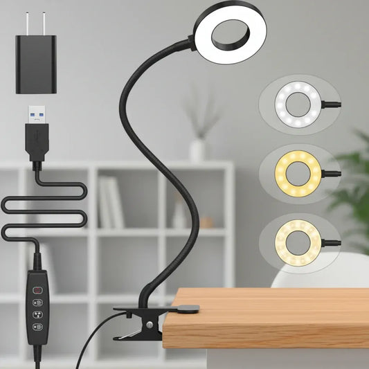 Flexible Clip-On LED Desk Lamp with 3 Reading Light Modes