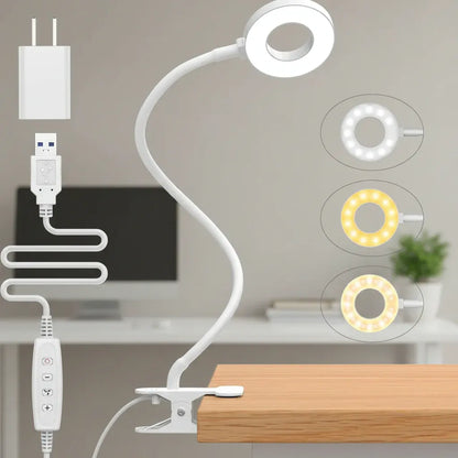 Flexible Clip-On LED Desk Lamp with 3 Reading Light Modes