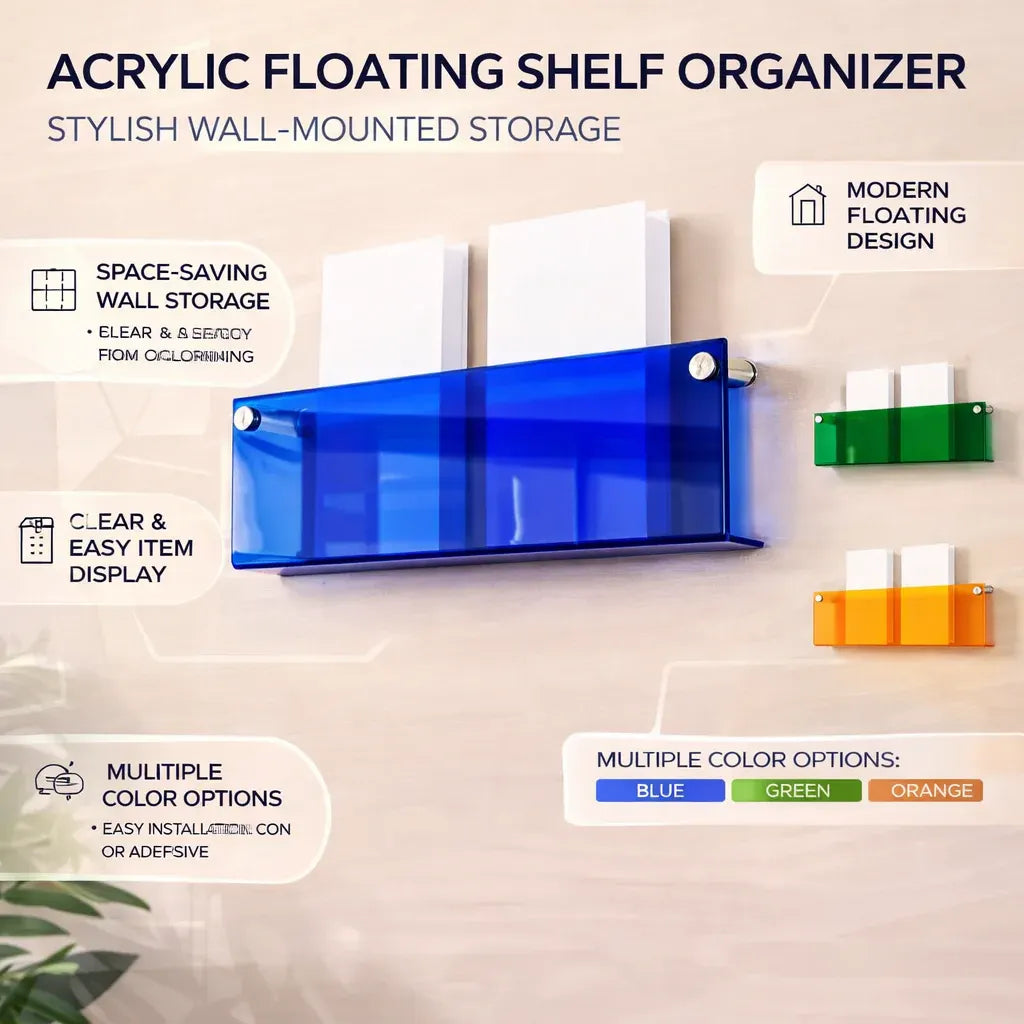 Floating Acrylic Wall-Mounted Magazine Storage Shelf & Display Organizer