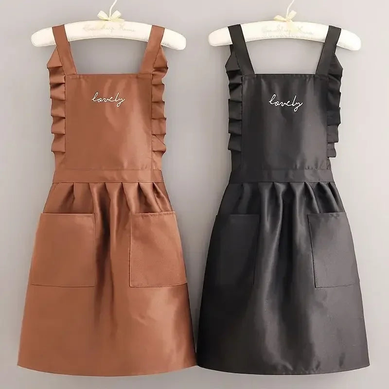 Floral Princess-Style Waterproof Apron - Water-Resistant Work Uniform